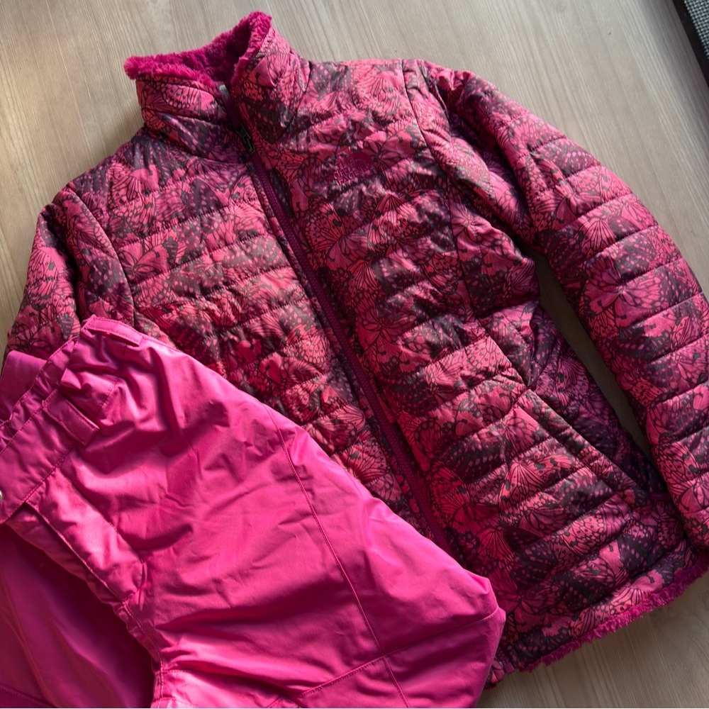The North Face Pink Reversible Butterfly Patterned Jacket & Spyder Snowpants